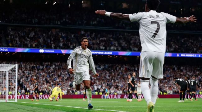 
Selebrasi Jude Bellingham bersama Vinícius Junior usai membawa Real Madrid unggul atas Juventus dalam laga Liga Champions. (Foto: Getty Image/realmadrid)